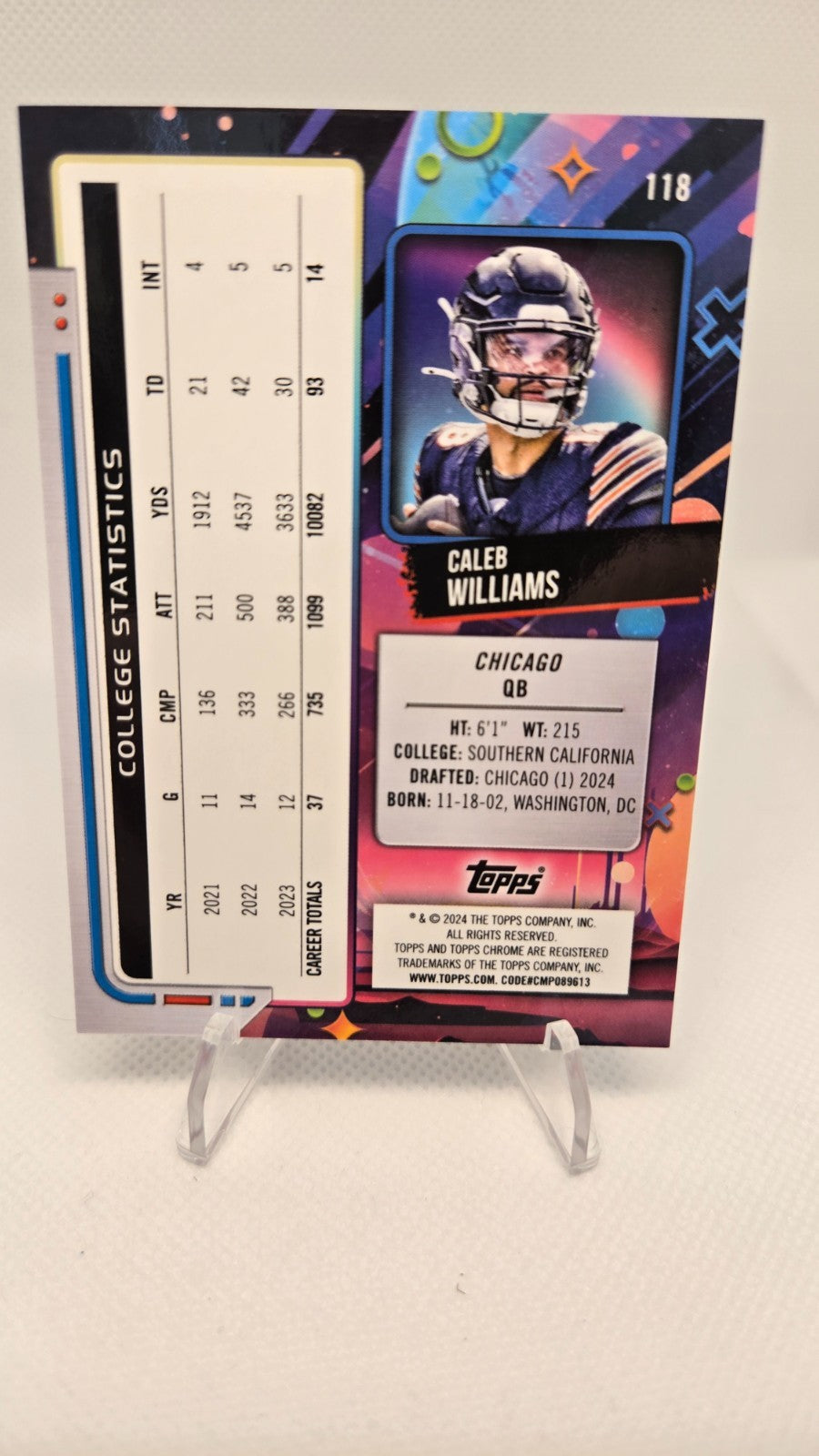 CALEB WILLIAMS ROOKIE GOLD REFRACTOR INTERSTELLAR SP 40/50 2024 COSMIC FOOTBALL