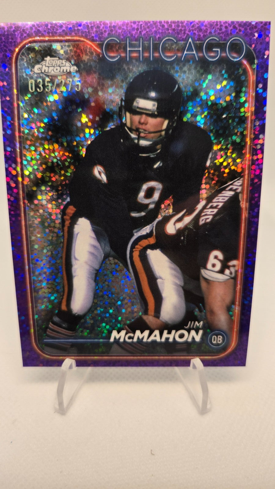 2024 Topps Chrome 18 Jim McMahon Purple Speckle Refractor /275 Chicago Bears