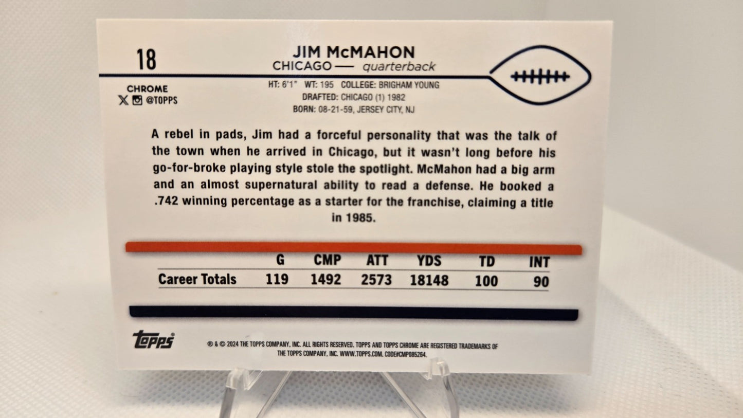 2024 Topps Chrome 18 Jim McMahon Purple Speckle Refractor /275 Chicago Bears