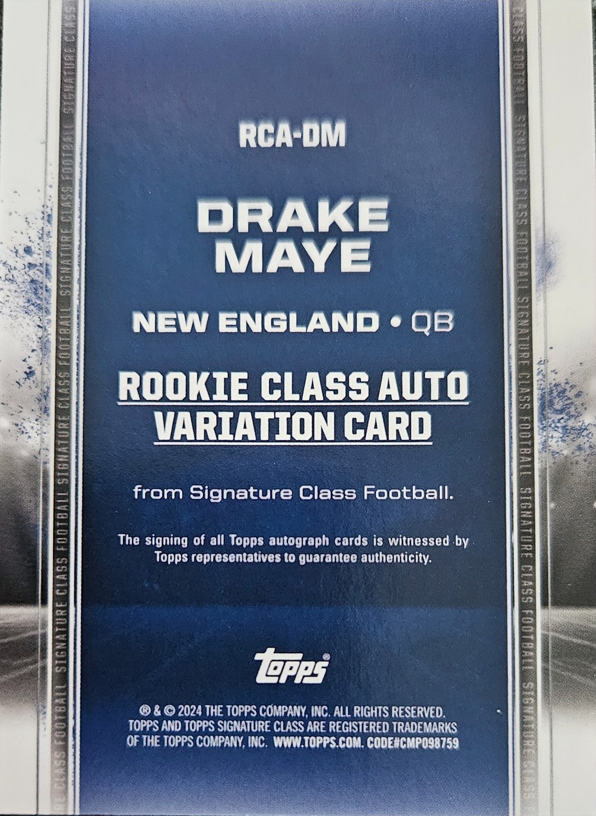 2024 Topps Signature Class Football Drake Maye Auto /225 Rookie RC #RCA-DM