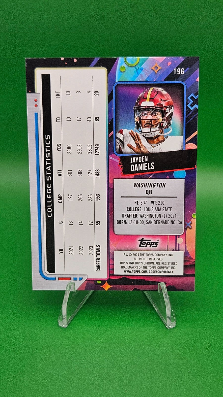 2024 Topps Cosmic Chrome Jayden Daniels Blue Moon Refractor RC /99 #196