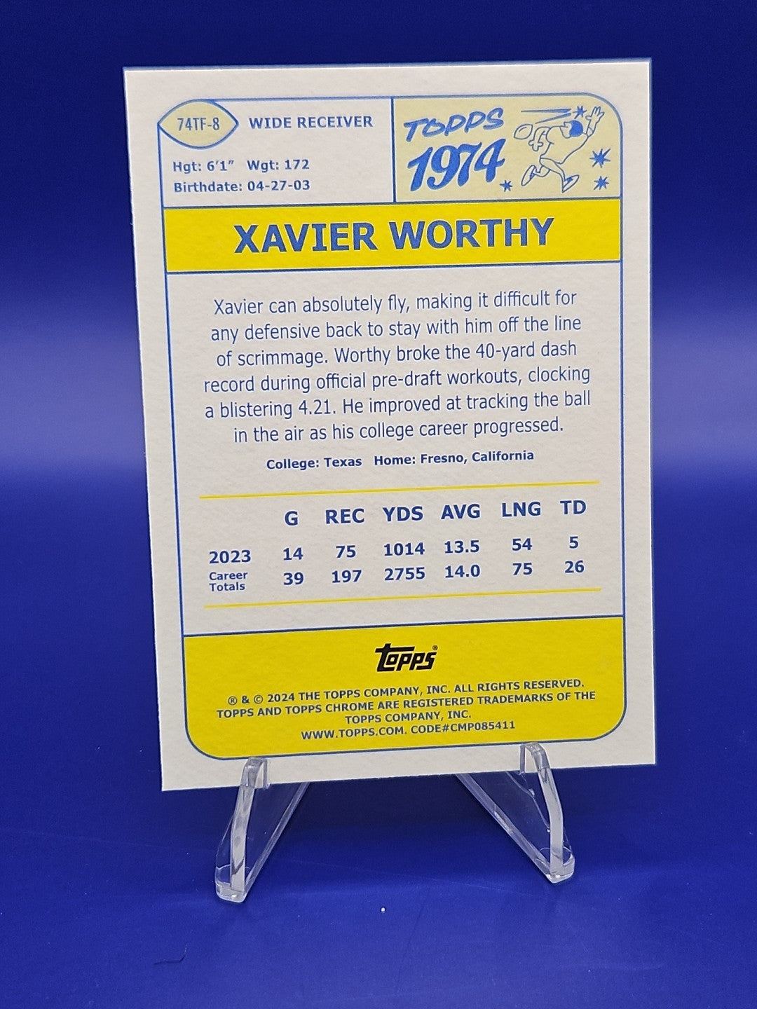 2024 Topps Chrome - 1974 Topps Football Xavier Worthy #74TF-8 (RC)