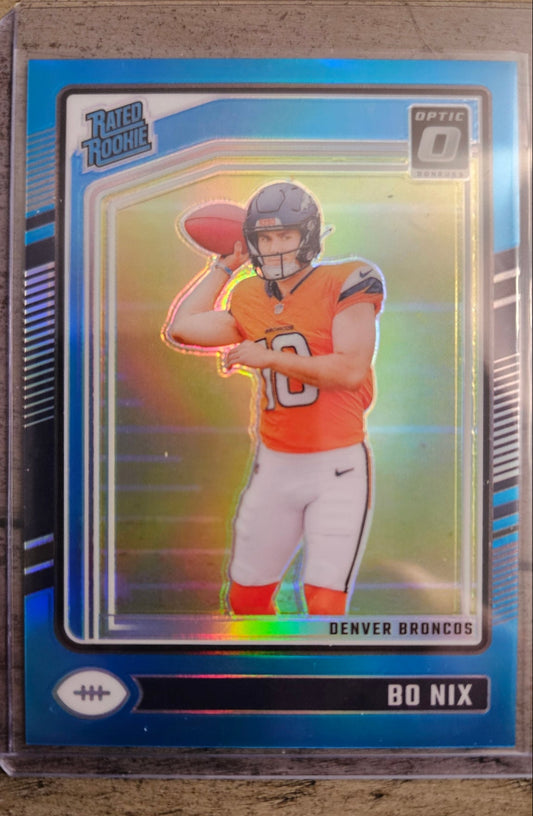 2024 Panini Optic Football Card - Bo Nix Aqua Holo 84/299