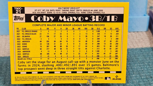 2025 Topps Series 1 Mojo Coby Mayo RC # T90C-21 Baltimore Orioles