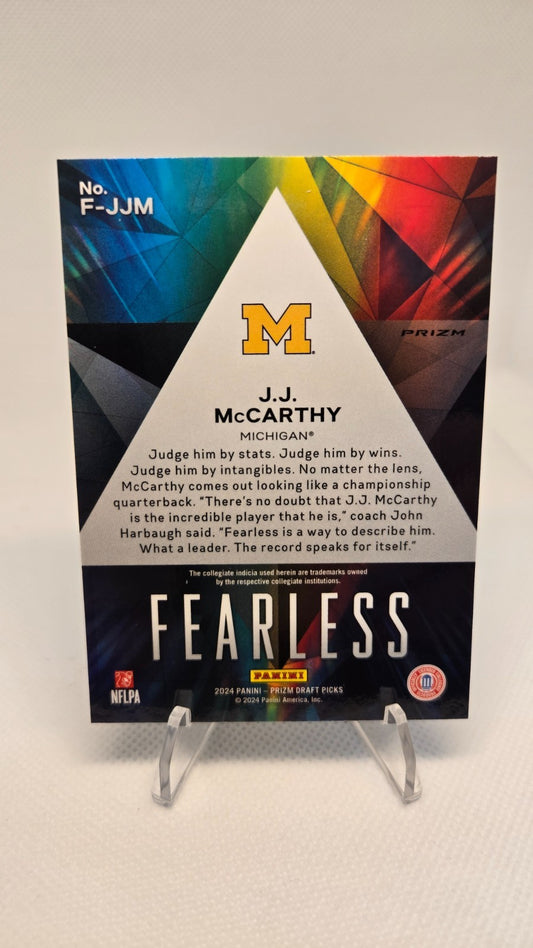2024 Panini Prizm Draft Picks JJ MCCARTHY Fearless Red Cracked Ice #F-JJM (RC)