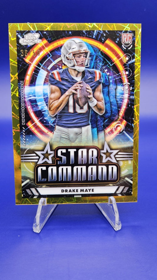 2024 TOPPS CHROME COSMIC Drake Maye PATRIOTS GOLD REFRACTOR STAR COMMAND RC /50