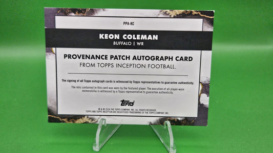 2024 Topps Inception Provenance Patch Keon Coleman Rookie Patch Auto /50 