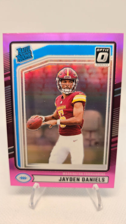 2024 Panini Donruss - Rated Rookie Jayden Daniels #389 Optic Preview Pink Prizm