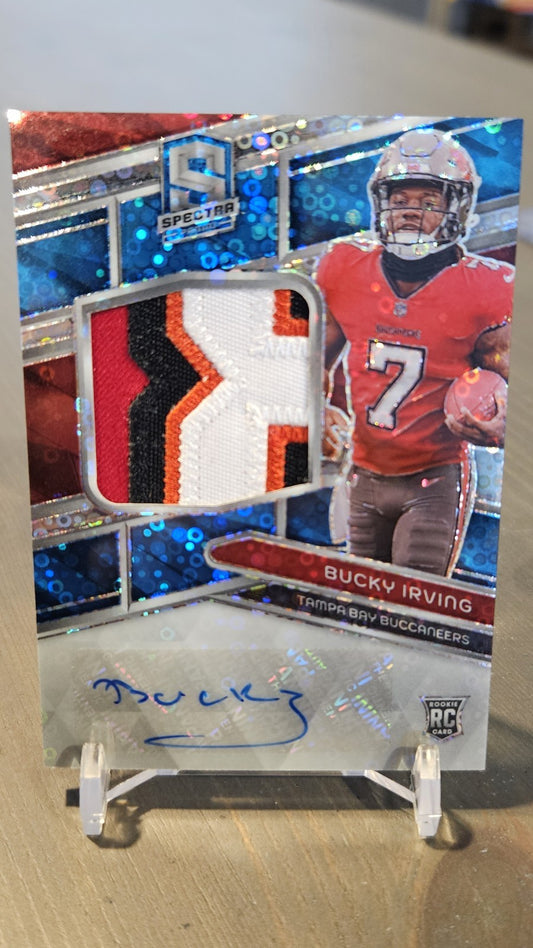 2024 Spectra BUCKY IRVING RC 4 Colored Patch AUTO Blue Neon #/50 Bucs Rookie RPA