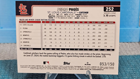 2025 Topps Series 1 Baseball Pedro Pages Blue Foil NUMBERED 039/150