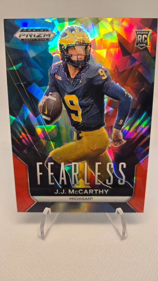 2024 Panini Prizm Draft Picks JJ MCCARTHY Fearless Red Cracked Ice #F-JJM (RC)
