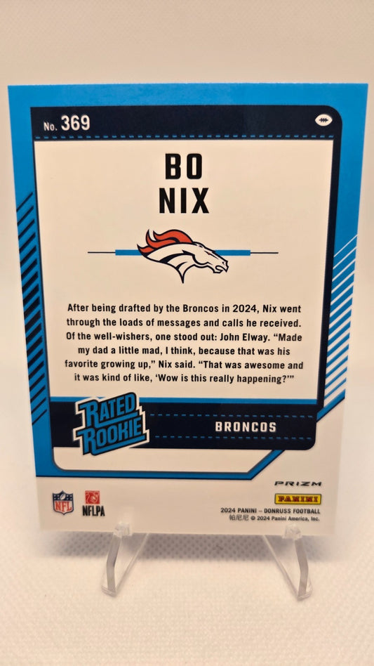 2024 Panini Donruss - Rated Rookie Bo Nix #369 Optic Preview Pink Prizm (RC)