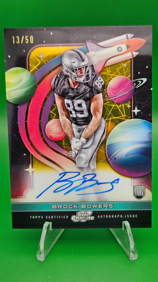 2024 Topps Chrome Cosmic Brock Bowers First Flight Signatures Gold /50 Auto RC