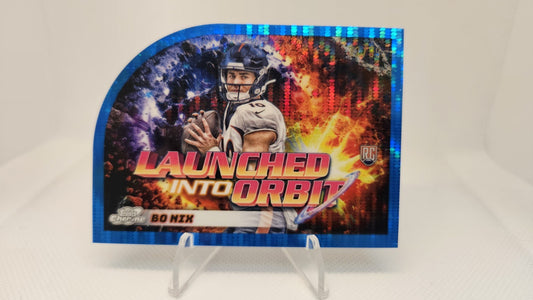 2024 Topps Cosmic Chrome Bo Nix Launched Into Orbit Blue Moon Refractor /99 (RC)