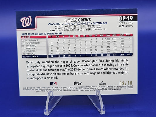 2025 Topps Series 1 Celeb Dylan Crews RC Dugout Peeks SSP Black 9/10 