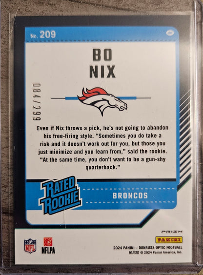 2024 Panini Optic Football Card - Bo Nix Aqua Holo 84/299
