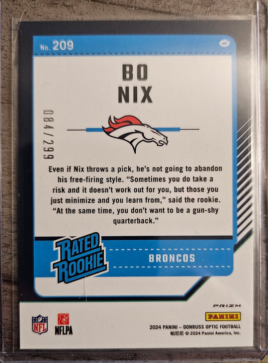 2024 Panini Optic Football Card - Bo Nix Aqua Holo 84/299